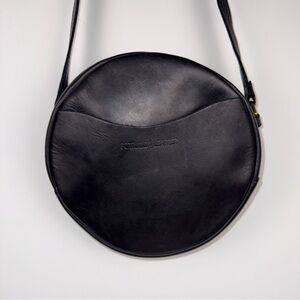 Portland Leather Elegant Black Circle Crossbody Bag - Large